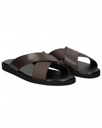 Mens Darrel_Slid_CRPUWV Faux-Leather Sliders - Dark Brown