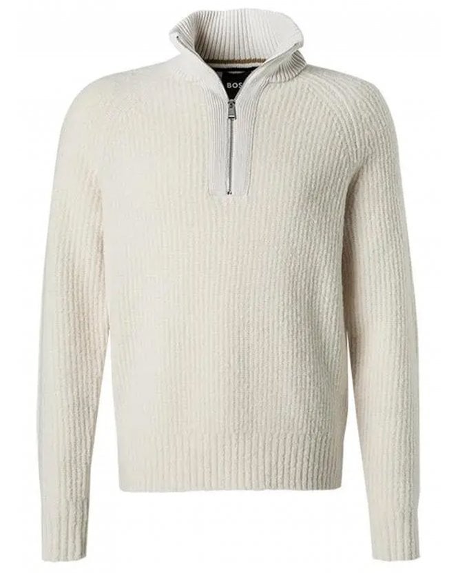 BOSS Mens Ebrezzo Quarter Knit Jumper White