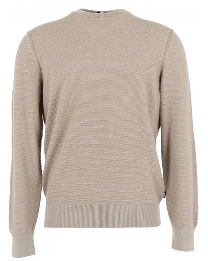 BOSS Mens Ecaio-P Waffle Knit Jumper Beige