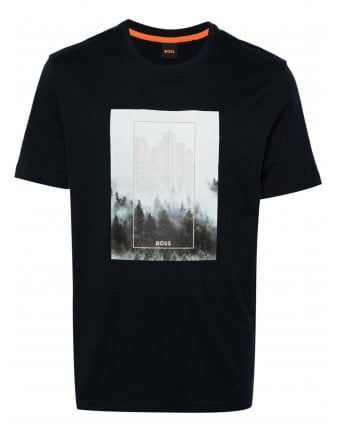 Boss Mens Forest Print T-Shirt Dark Blue