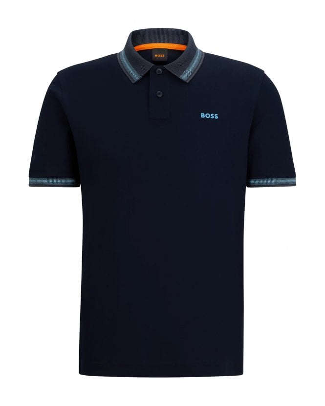 BOSS Mens Glitch Knit Polo Shirt Navy 
