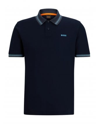 Mens Glitch Knit Polo Shirt Navy 
