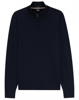 Mens H-Ebenji Merino Wool Quarter Zip Jumper- Dark Blue
