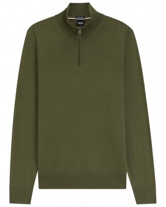 Mens H-Ebenji Merino Wool Quarter Zip Jumper- Open Green