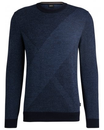 Mens H-Eclaus Two-Tone Jacquard Sweater Dark Blue