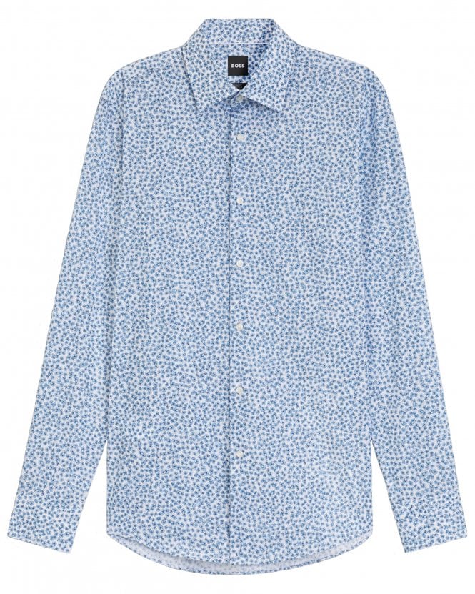 BOSS Mens H-Hank-K-C1-261 Patterned Slim Stretch Shirt - Light Blue