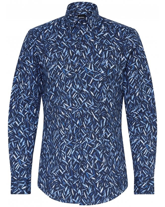 BOSS Mens H-Hank Leaf Shirt Dark Blue