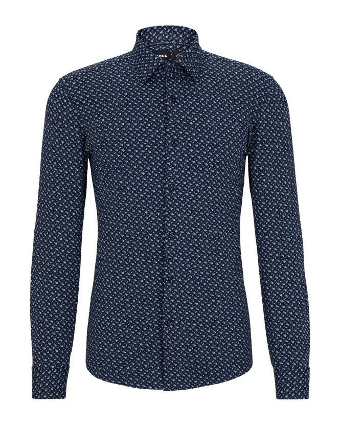 BOSS Mens H Hank Monogram Shirt Open Blue