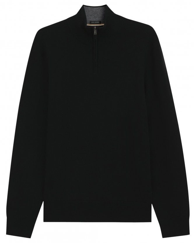 BOSS Mens H-Hermalo Regular Fit Quarter Zip Jumper - Black 