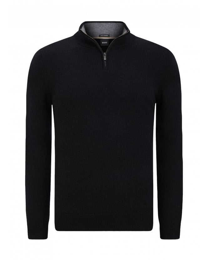 BOSS Mens H-Hermarlo Quarter Zip Jumper Black