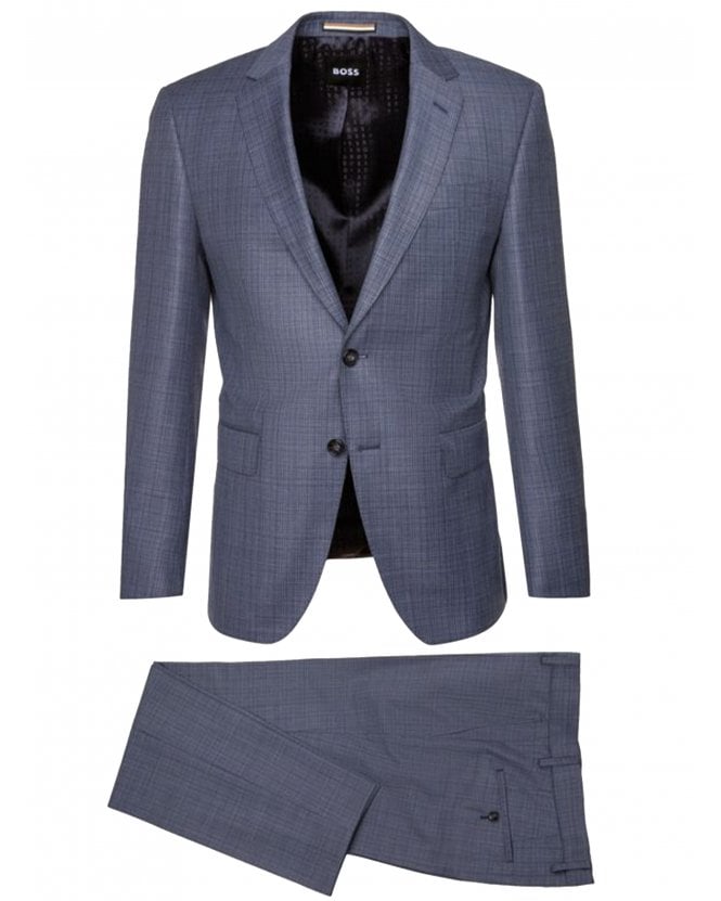 BOSS Mens H Huge 224 Cross Pattern Suit Open Blue