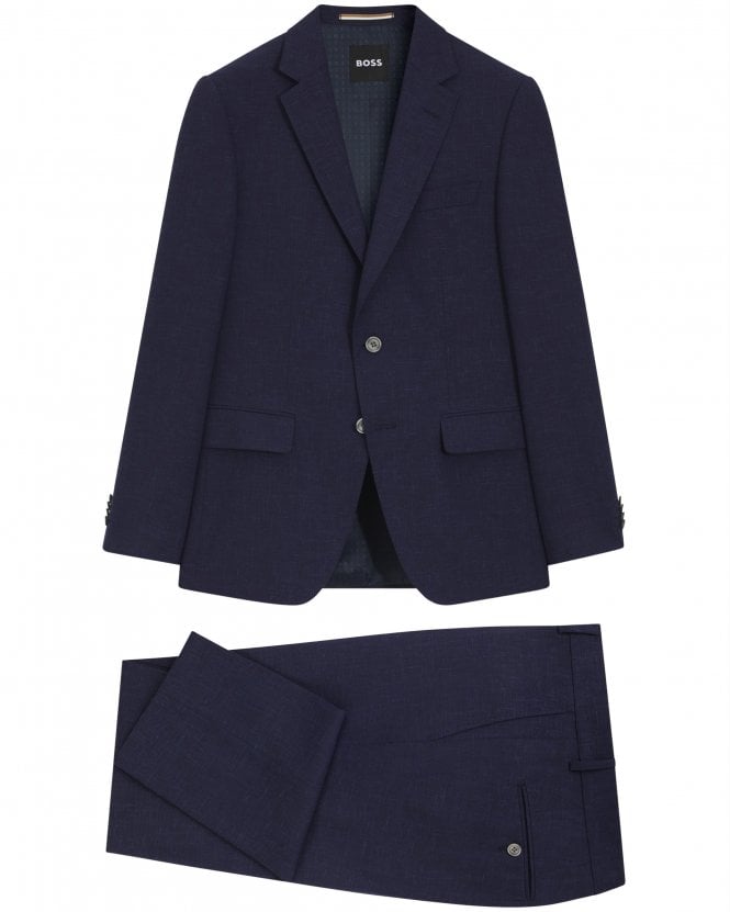 BOSS Mens H-Huge-2Pcs-253 Slim-Fit Micro Pattern Suit - Dark Blue
