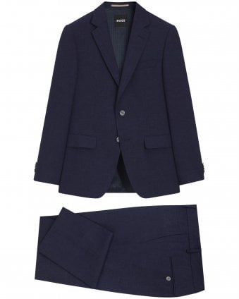Mens H-Huge-2Pcs-253 Slim-Fit Micro Pattern Suit - Dark Blue