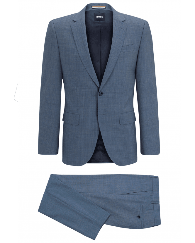 BOSS Mens H-Huge Micro Pattern Slim Fit Suit Medium Blue
