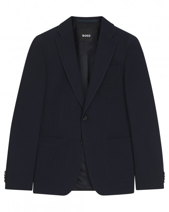 BOSS  Mens H-Hutson-3PP-263 Slim Fit Washable Stretch Wool Blazer Jacket - Dark Blue