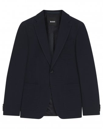  Mens H-Hutson-3PP-263 Slim Fit Washable Stretch Wool Blazer Jacket - Dark Blue