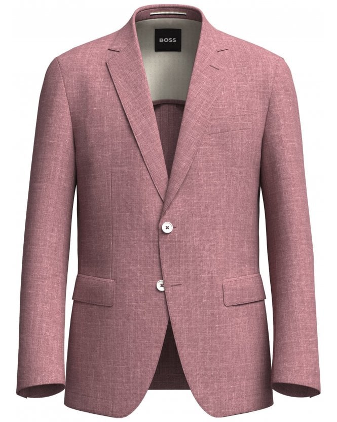 BOSS Mens H-Hutson Red Pattern Wool Blend Slim Jacket Rusty Pink