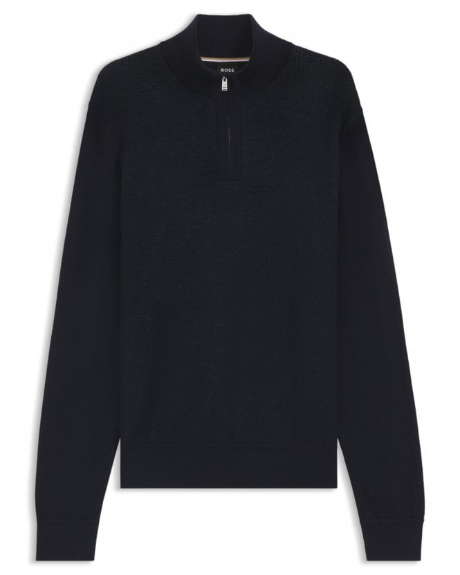 BOSS Mens H-Illario Quarter Zip Jumper Dark Blue