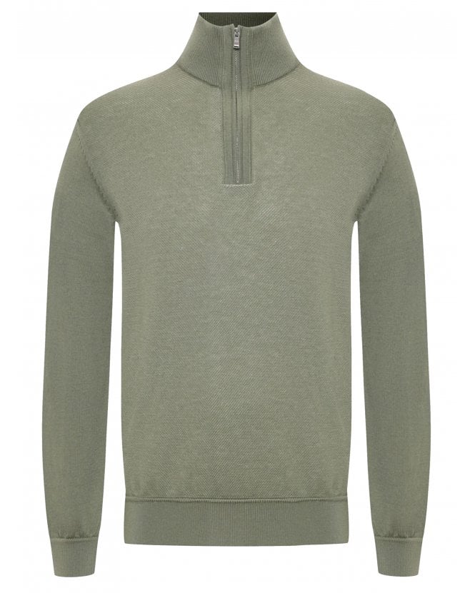 BOSS Mens H-Illario Quarter Zip Jumper Medium Green