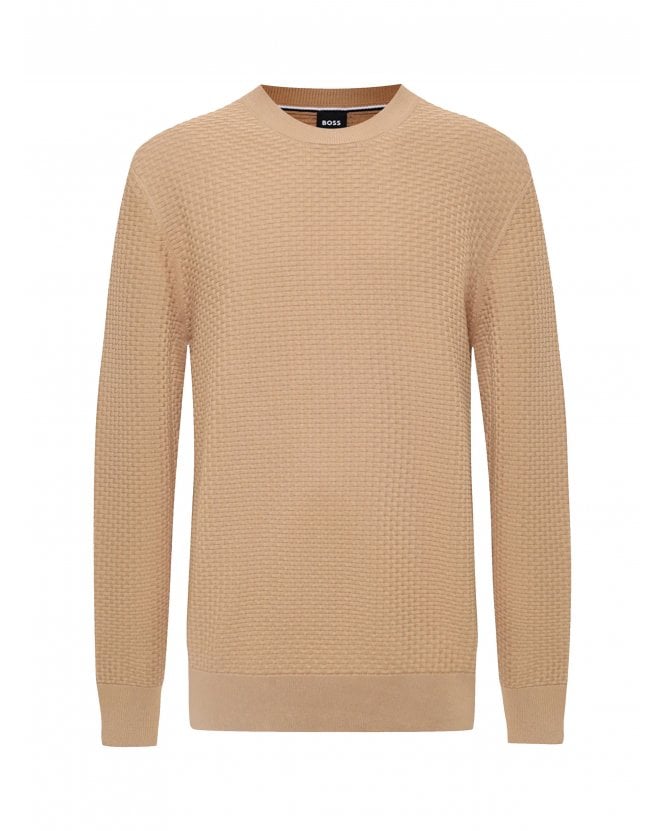 BOSS Mens H-Imberto Mixed Structure Jumper Beige