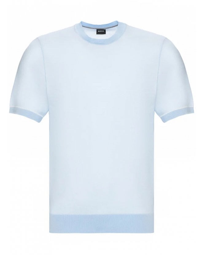 BOSS Mens H-Jianfranco Blended Knit T-Shirt Light Blue