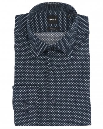 Mens H-Joe-KC-261 Regular Fit Printed Stretch Shirt - Dark Blue