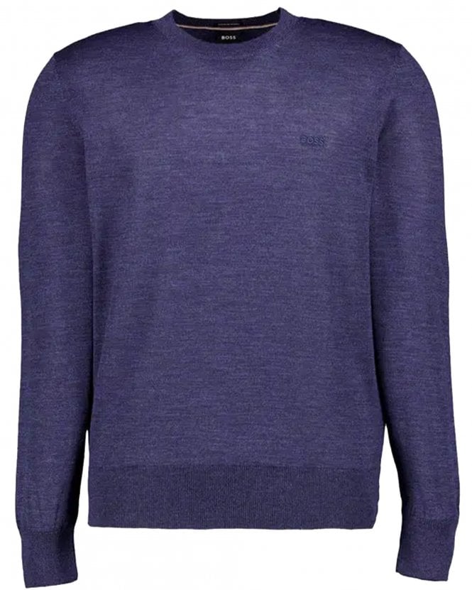 BOSS Mens H-Leno-L Regular Fit Merino Wool Jumper - Open Blue 