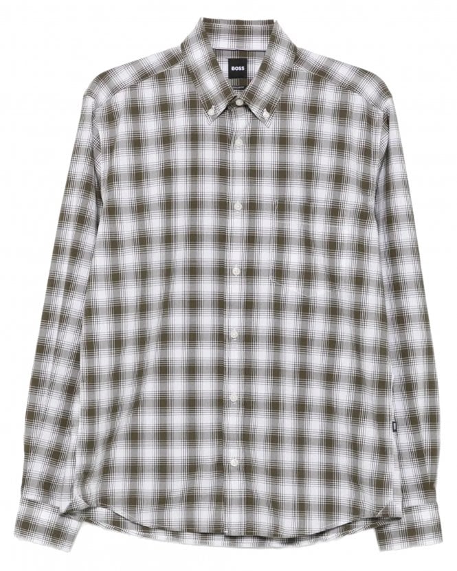BOSS Mens H-Liam-BD-P-C1-263 Regular Fit Checked Flannel Shirt - Open Green 