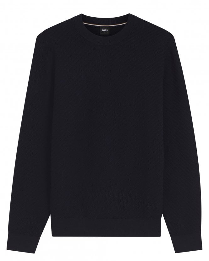 BOSS Mens H-Lofranco Diagonal Structured Jumper - Dark Blue