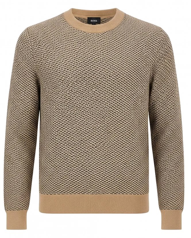 BOSS Mens H-Lofranco Diagonal Structured Jumper - Medium Beige