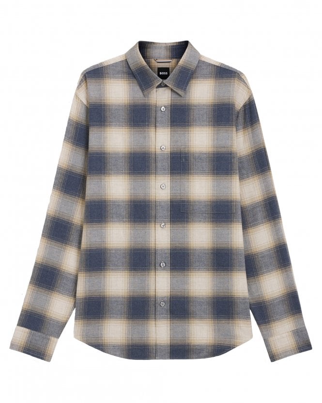 BOSS Mens H-OWENL-K-P-261 Checked Flannel Shirt - Open Blue (Grey/Navy)
