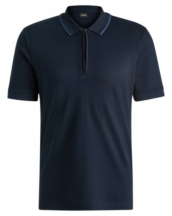 BOSS  Mens H-Paras 59 Zip Polo Shirt Dark Blue