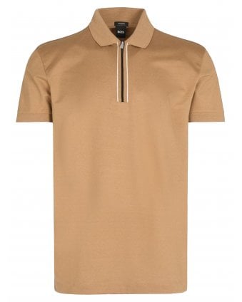 Mens H-Paras 65 Zip Polo Shirt Beige