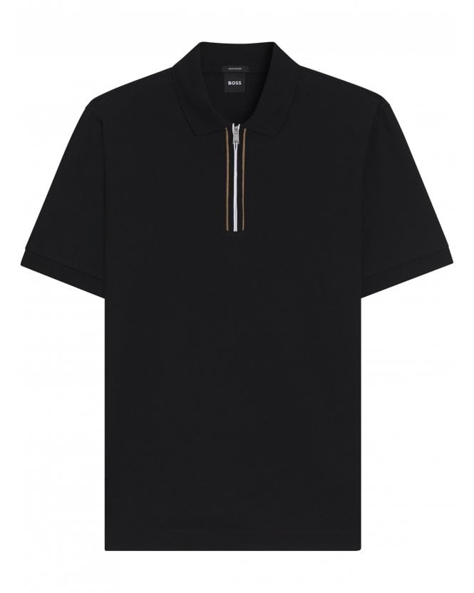 BOSS Mens H-Paras 65 Zip Polo Shirt Black