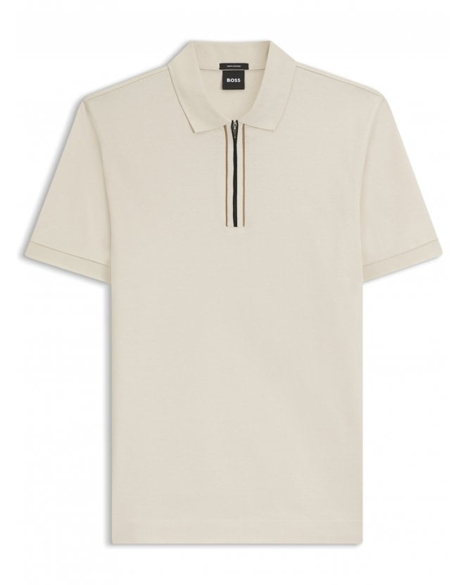 BOSS Mens H-Paras 65 Zip Polo Shirt Open White