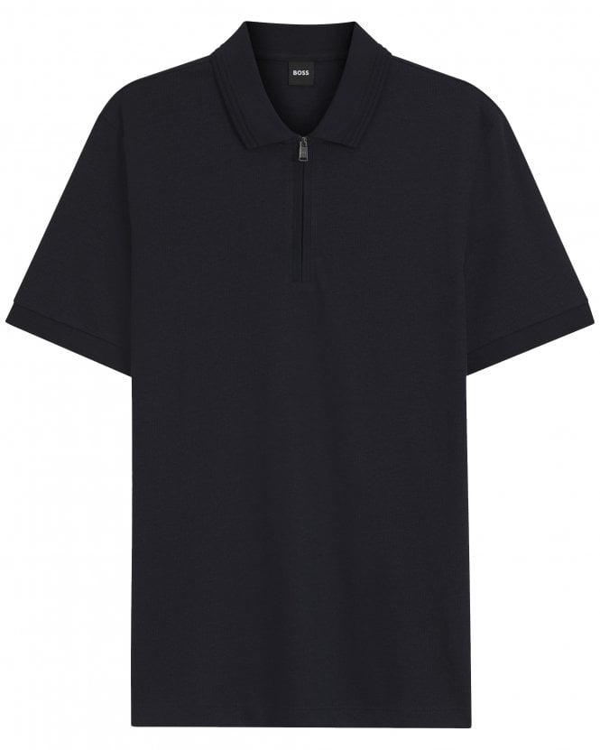 BOSS Mens H-Paras 70 Quarter Zip Polo Shirt - Dark Blue