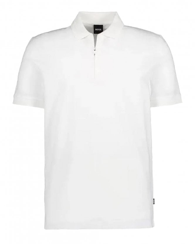 BOSS Mens H-Paras 70 Quarter Zip Polo Shirt - White