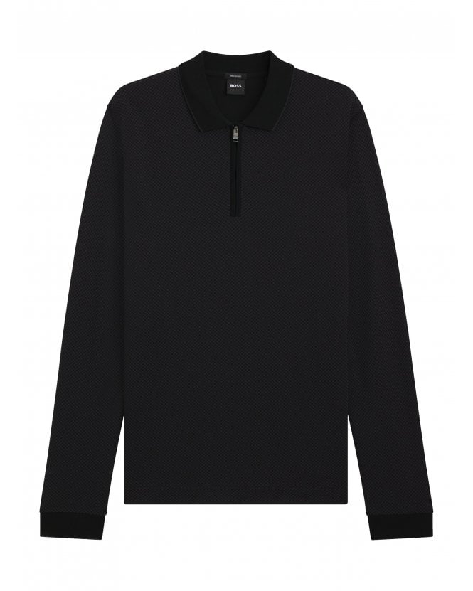 BOSS Mens H-Peduzzi Long Sleeves Polo Shirt Black