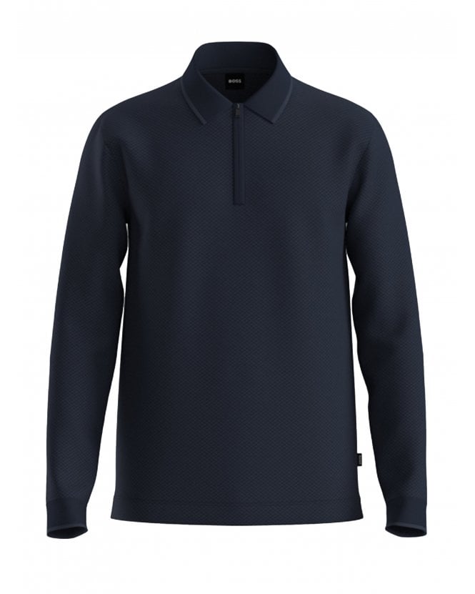 BOSS Mens H-Peduzzi Long Sleeves Polo Shirt Dark Blue