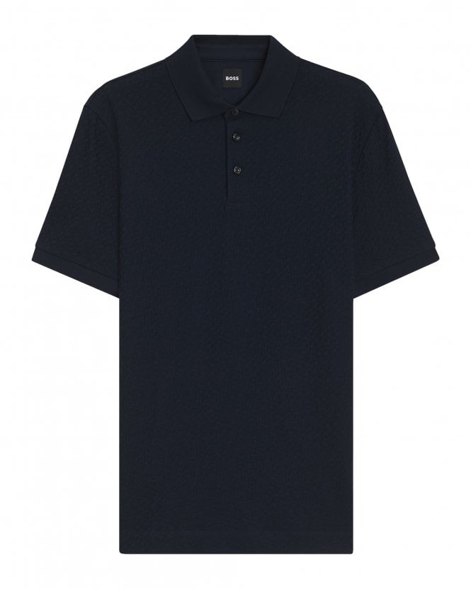 BOSS Mens H-Prout 228 Monogram-Jacquard Polo Shirt - Dark Blue