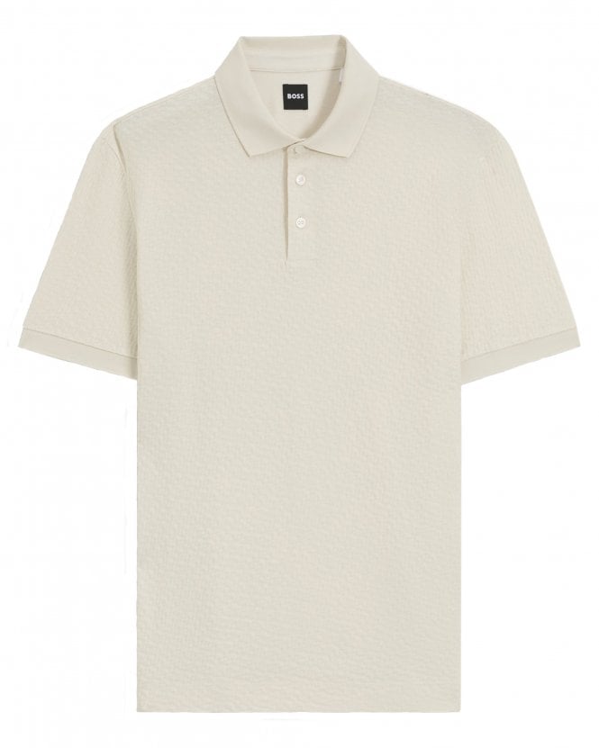 BOSS Mens H-Prout 228 Monogram-Jacquard Polo Shirt - Off White