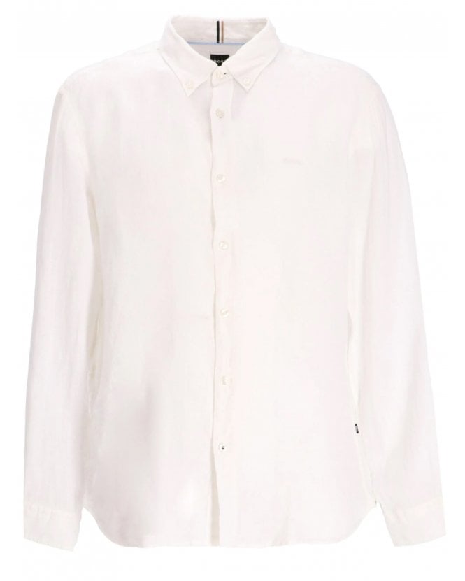 BOSS Mens H-Roan BD Button-Down Linen Shirt White