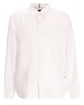Mens H-Roan BD Button-Down Linen Shirt White
