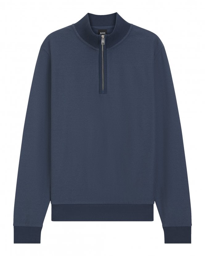 BOSS  Mens H-Sidney 70 Quarter Zip Sweatshirt Blue