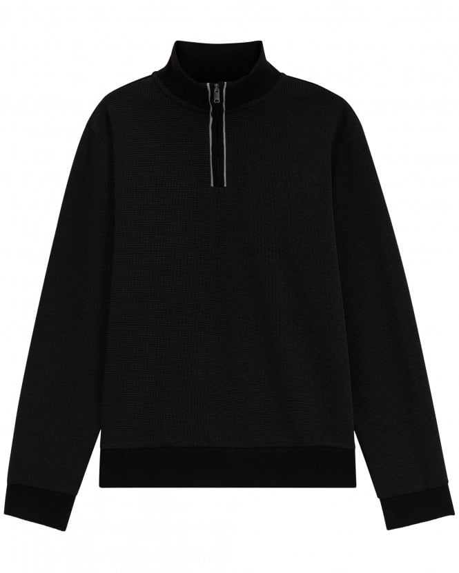 BOSS Mens H-Sidney 80 Funnel Neck Quarter Zip Sweatshirt - Black