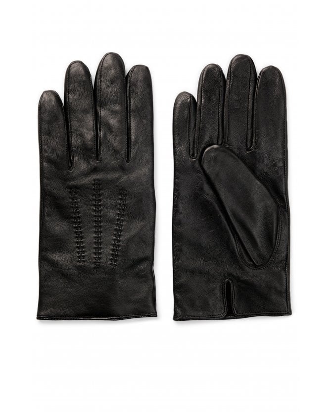 BOSS Mens Hainz5 Black Nappa-Leather Gloves