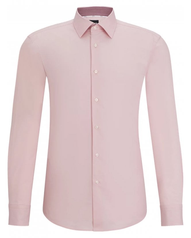 BOSS Mens Hank Kent Easy Iron Poplin Shirt Light Pastel Pink