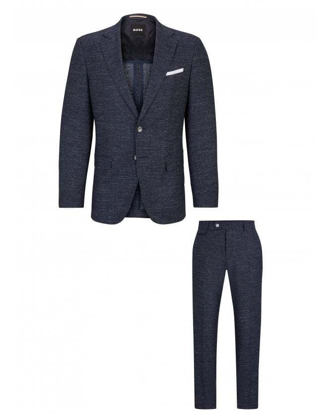BOSS Mens Hutson Genius Textured Slim Fit Suit Dark Blue