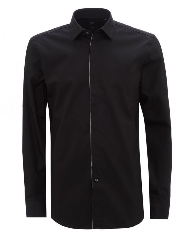 BOSS Mens Javis Logo Placket Slim Fit Shirt Black