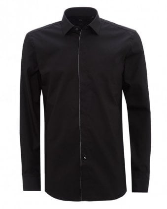 Mens Javis Logo Placket Slim Fit Shirt Black